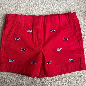 Vineyard Vines Red Kids Shorts with Whale Embroidery